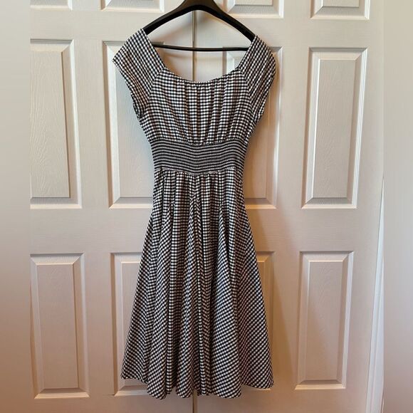 BLACK AND WHITE GINGHAM DRESS WITH CAP SLEEVES AND ELASTIC WAIST SIZE XL NWT - Picture 8 of 8